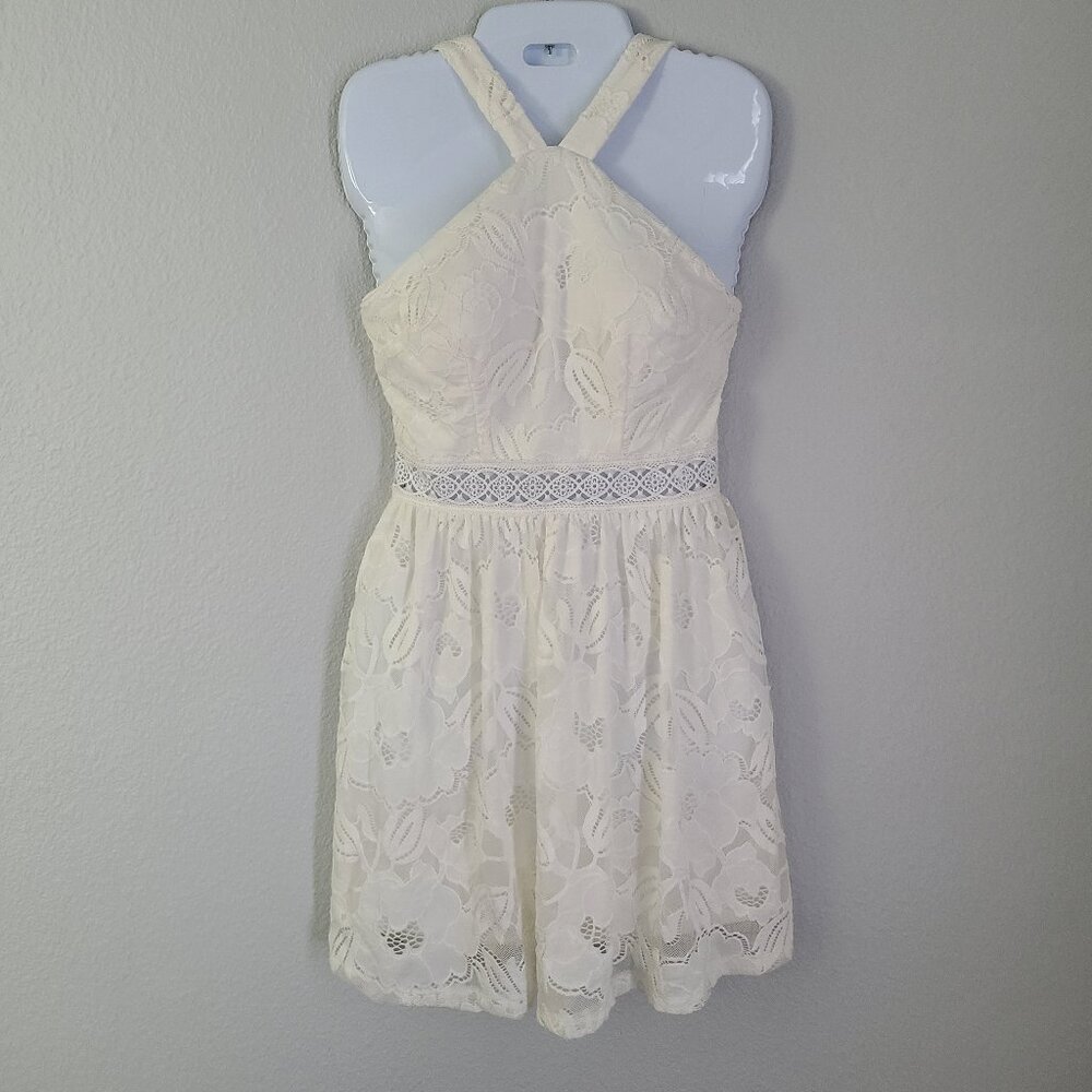 Francesca's junior womens white laced halter dress size XS